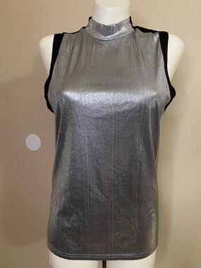 INCERUN Metallic Silver Shimmery sleeveless unisex clubwear Top S 🖤